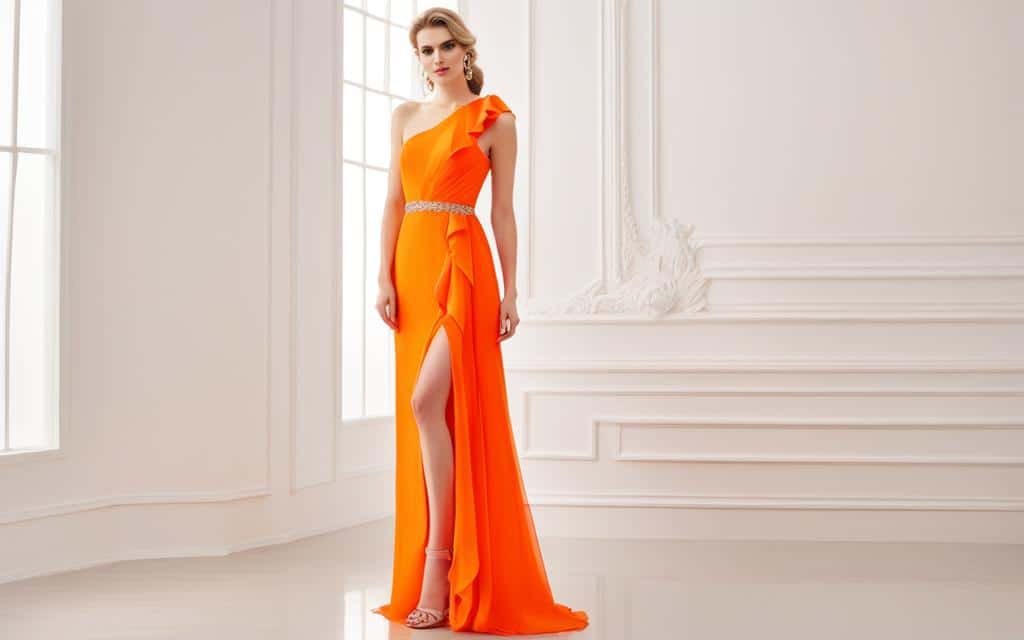 orange one shoulder prom dress